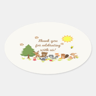 Niedliche Woodland Animals Kinderdusche Ovaler Aufkleber