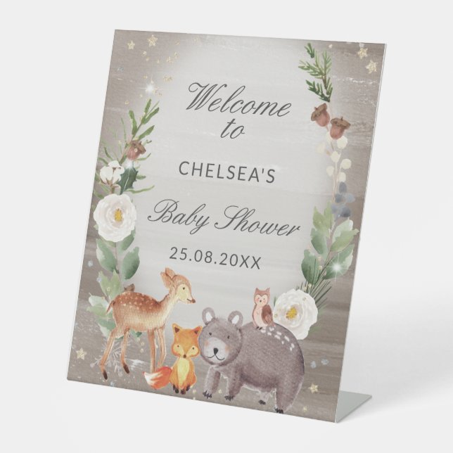 Niedliche Woodland Animals Kinderdusche Willkommen Sockelschild (Vorderseite)