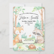 Niedliche Woodland Baby Dusche Thema Einladung
