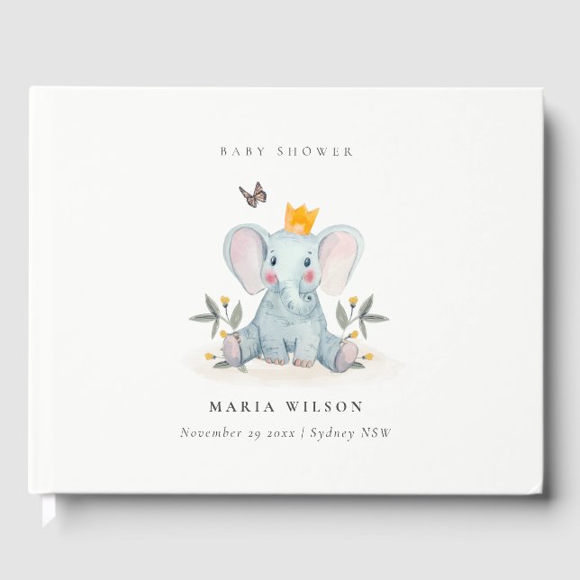Niedliche Woodland Baby Elephant Foliage Baby Dusc Gästebuch (Vorderseite)