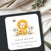 Niedliche Woodland Baby Lion Foliage Gelbe Adresse