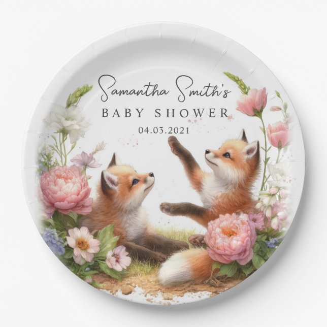 Niedliche Woodland Babynahrung Frühjahrsdusche Pappteller (Vorderseite)