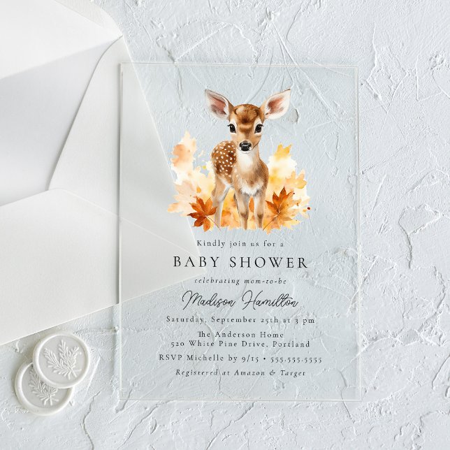 Niedliche Woodland Deer Fall Baby Dusche Acryleinladungen (Von Creator hochgeladen)