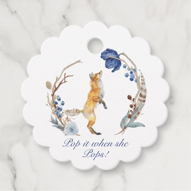 Niedliche Woodland Fox Aquarell Blütendusche Geschenkanhänger (Vorderseite)