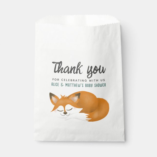 Niedliche Woodland Fox Boys Kinderdusche Geschenktütchen (Vorderseite)
