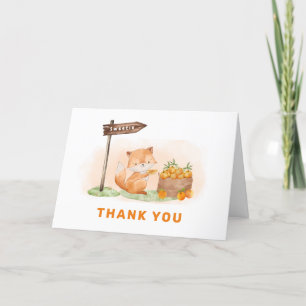 Niedliche Woodland Fox Citrus Orange Farm Baby Dus Dankeskarte