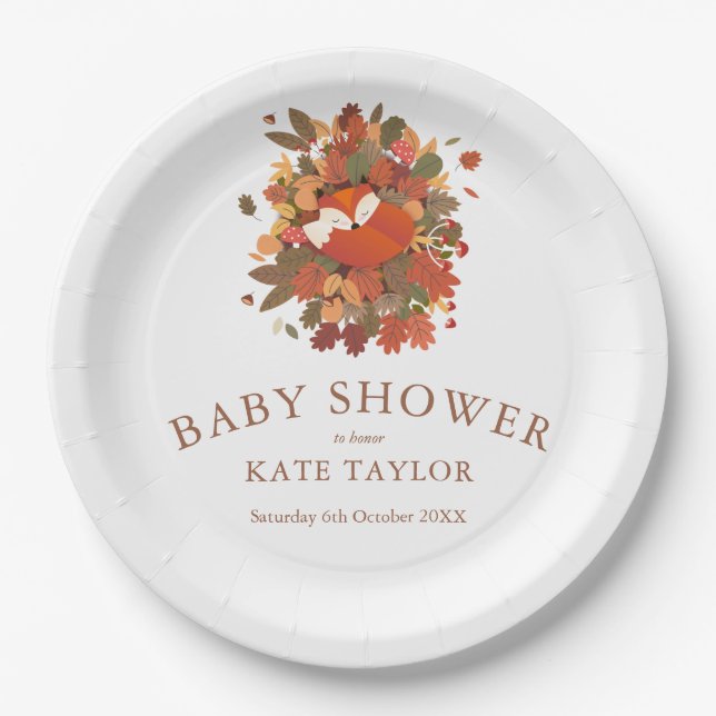 Niedliche Woodland Fox Cub Babydusche Pappteller (Vorderseite)