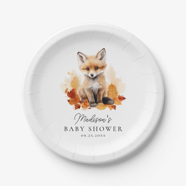 Niedliche Woodland Fox Fall Babydusche Pappteller (Vorderseite)