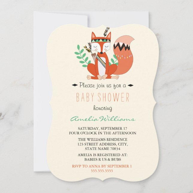 Niedliche Woodland Fox Kinderdusche Einladung (Vorderseite)