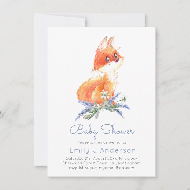 Niedliche Woodland Fox Lavendel Baby Dusche inkl.  (Vorderseite)