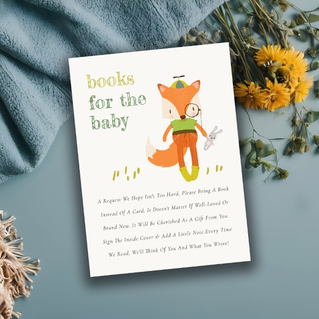 Niedliche Woodland Fun Fox Bücher für Babydusche Begleitkarte (Von Creator hochgeladen)