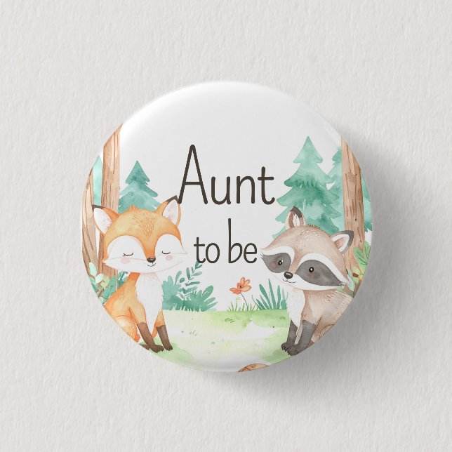 Niedliche Woodland Kinderdusche Thema Tante zu sei Button (Vorderseite)