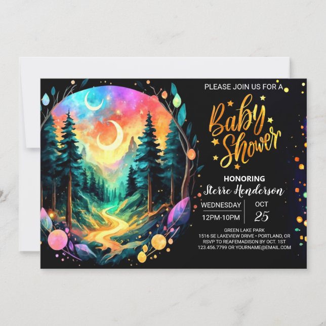 Niedliche Woodland Magic Adventure Baby Dusche Einladung (Vorderseite)