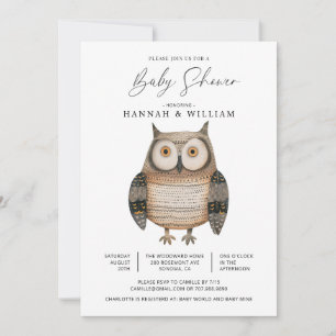Niedliche Woodland Owl Babydusche Einladung