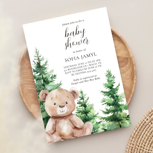 Niedliche Woodland Teddy Bear Babydusche Einladung (Von Creator hochgeladen)