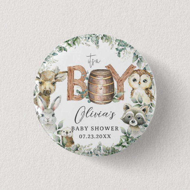 Niedliche Woodland Tiere Grüne Kinderdusche Button (Vorderseite)