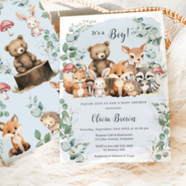 Niedliche Woodland Tiere Grüne Kinderdusche Einladung