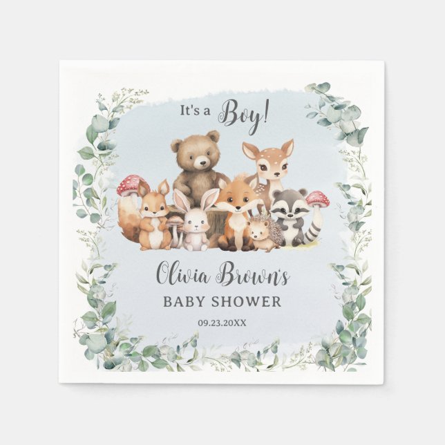 Niedliche Woodland Tiere Grüne Kinderdusche Serviette (Vorderseite)