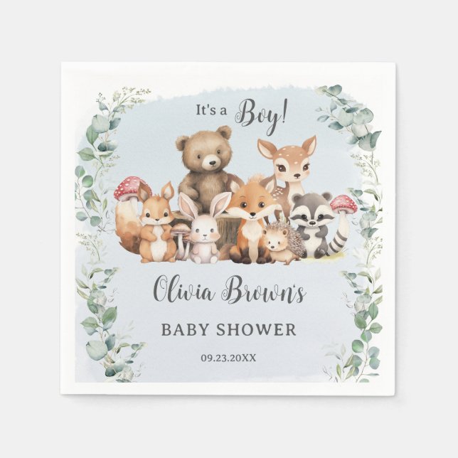 Niedliche Woodland Tiere Grüne Kinderdusche Serviette (Vorderseite)