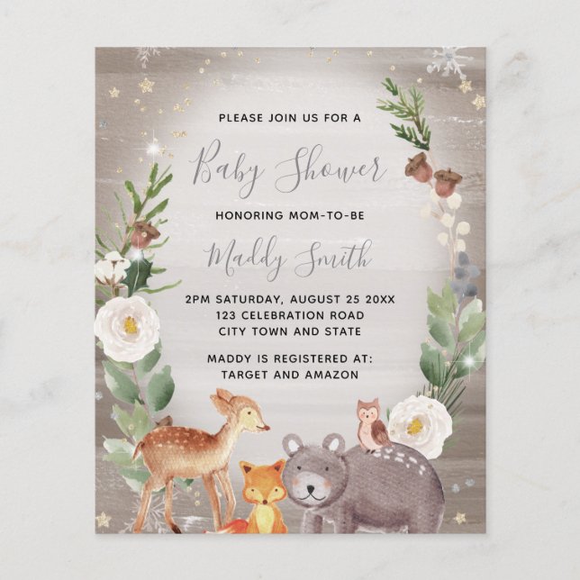 Niedliche Woodland Tiere Winter Baby Dusche (Vorderseite)
