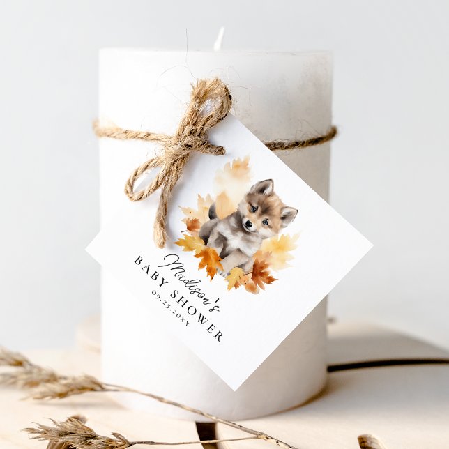 Niedliche Woodland Wolf Pup Fall Babydusche Geschenkanhänger (Von Creator hochgeladen)