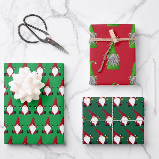 Niedliche Wrapping Paper Sheets von Santa Gnome Geschenkpapier Set (Vorderseite)