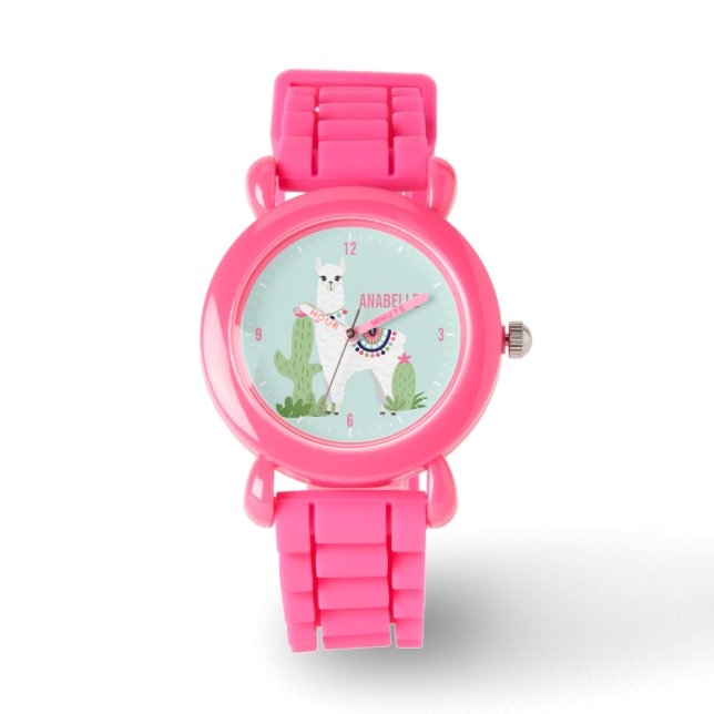 Niedliche Wüste Llama Personalisiert Girl Armbanduhr (Vorderseite)