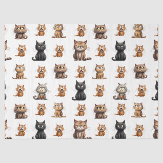 niedliche wütende schwarze Katze, graue Katze und  Seidenpapier (Vorderseite)