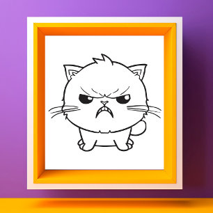 Niedliche wütende zischende Katzen-Linienkunst-Ill Fotodruck