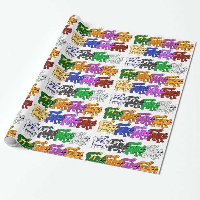Niedliche Xmas Kitten Cat Pattern Rows Geschenkpapier (Ungerollt)
