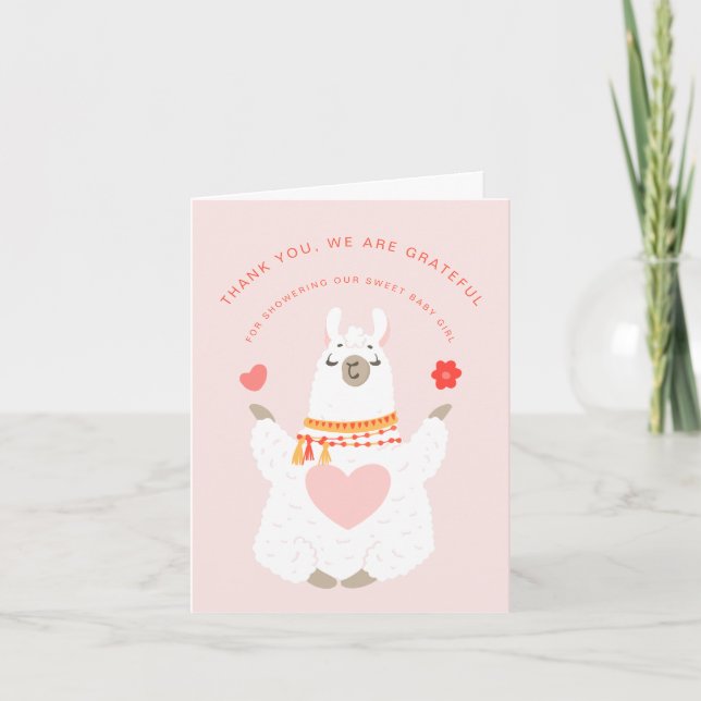 Niedliche Yoga Llama Girl Babydusche Dankeskarte (Vorderseite)