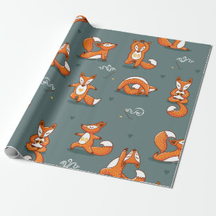 niedliche Yogafüchse grün Geschenkpapier