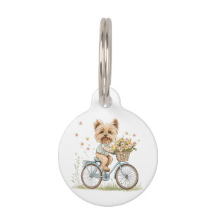 Niedliche Yorkie Dog Biking Spring Blumen Haustiermarke