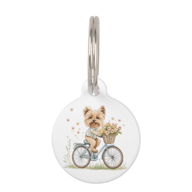 Niedliche Yorkie Dog Biking Spring Blumen Haustiermarke (Vorderseite)