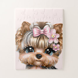 Niedliche Yorkie mit rosa Bow