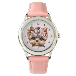 Niedliche Yorkie mit rosa Bow Armbanduhr
