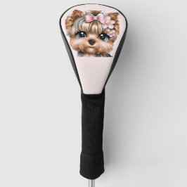 Niedliche Yorkie mit rosa Bow Golf Headcover