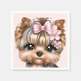 Niedliche Yorkie mit rosa Bow Serviette