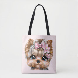 Niedliche Yorkie mit rosa Bow Tasche