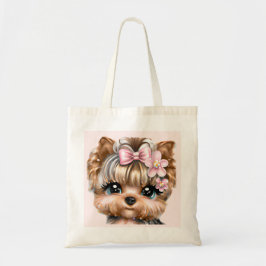 Niedliche Yorkie mit rosa Bow Tragetasche