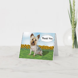 Niedliche Yorkie mit Sonnenblumen Dankeskarte