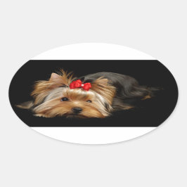 Niedliche Yorkie Ovaler Aufkleber