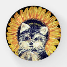 Niedliche Yorkie Puppy Dog & Sunflower Art