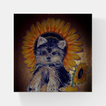 Niedliche Yorkie Puppy Dog & Sunflower Art Paperwe