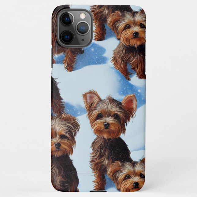 Niedliche Yorkies Bezauberter Winterschneegarten Z iPhone Hülle (Rückseite)