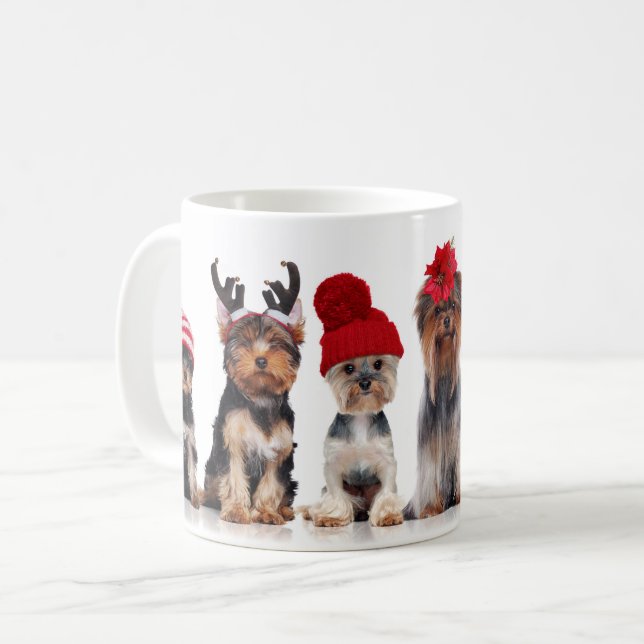 Niedliche Yorkshire Terrier Hunde mit Weihnachtsli Kaffeetasse (Vorderseite Links)