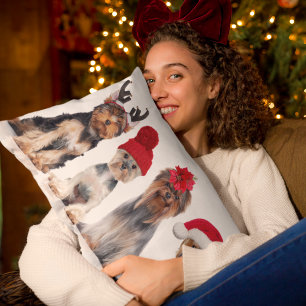 Niedliche Yorkshire Terrier Hunde mit Weihnachtsli Lendenkissen