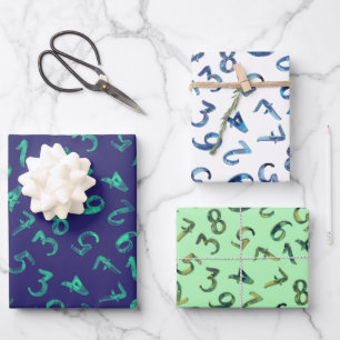 Niedliche Zahlen Muster Navy Blue Green Mathematic Geschenkpapier Set