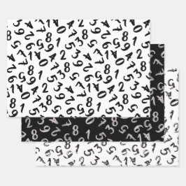 Niedliche Zahlen Schwarz-weiß Graue Mustermathemat Geschenkpapier Set