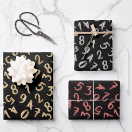 Niedliche Zahlen Schwarze Rose Gold Muster Mathema Geschenkpapier Set